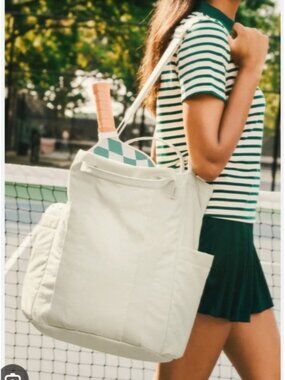 AWAY Travel Crossbody Tote Bag Beige Nylon Multi Pocket Shoulder Bag Everyday